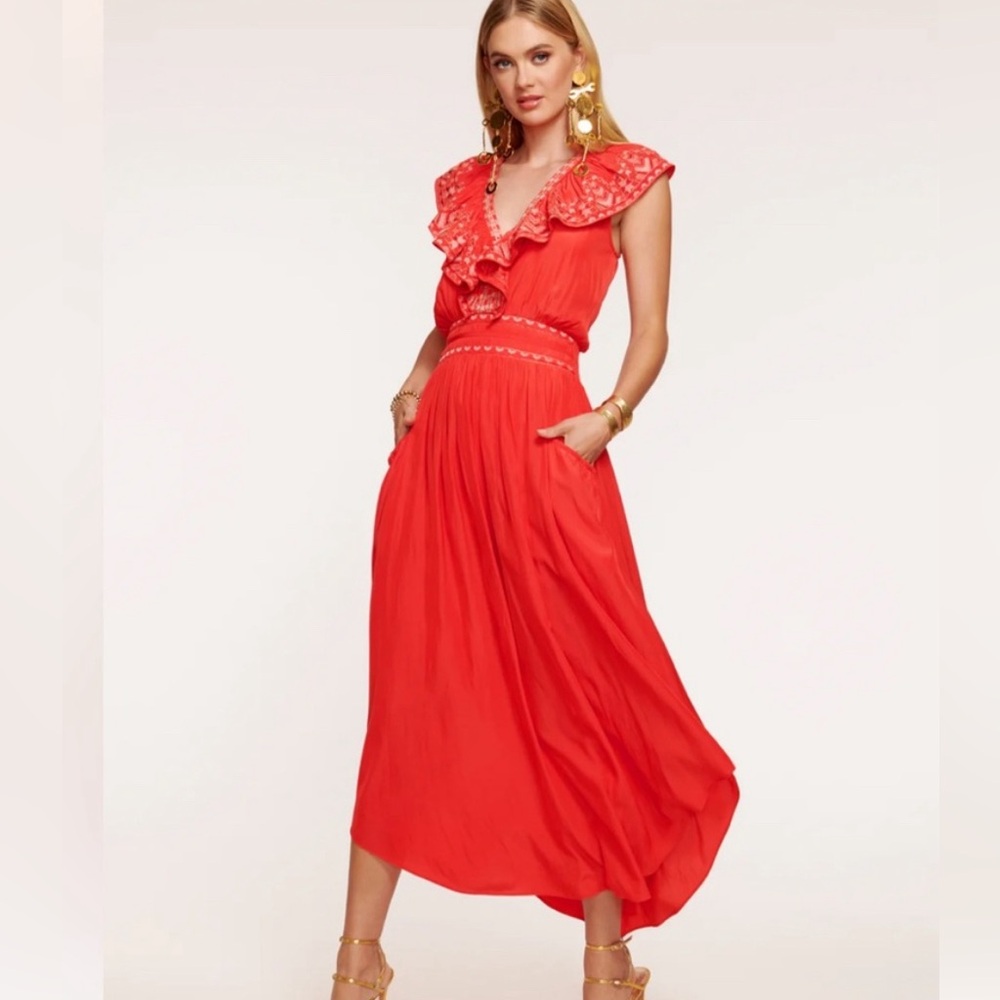 Ramy Brook Camden Embroidered Ruffle Maxi Dress - Grenadine small petite